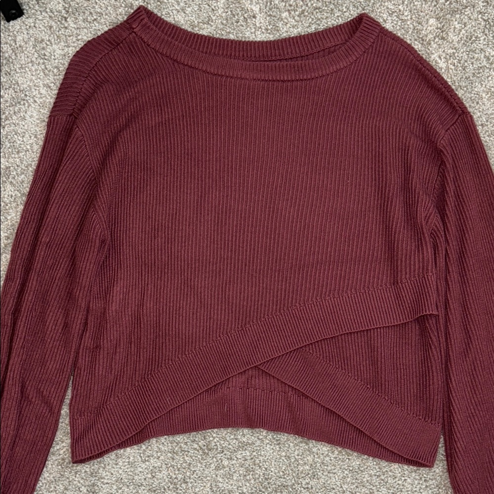 Lululemon Athletica Red Crew Neck Sweater with Asymmetrical Hem